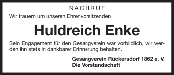 Traueranzeige von Huldreich Enke von Pegnitz-Zeitung
